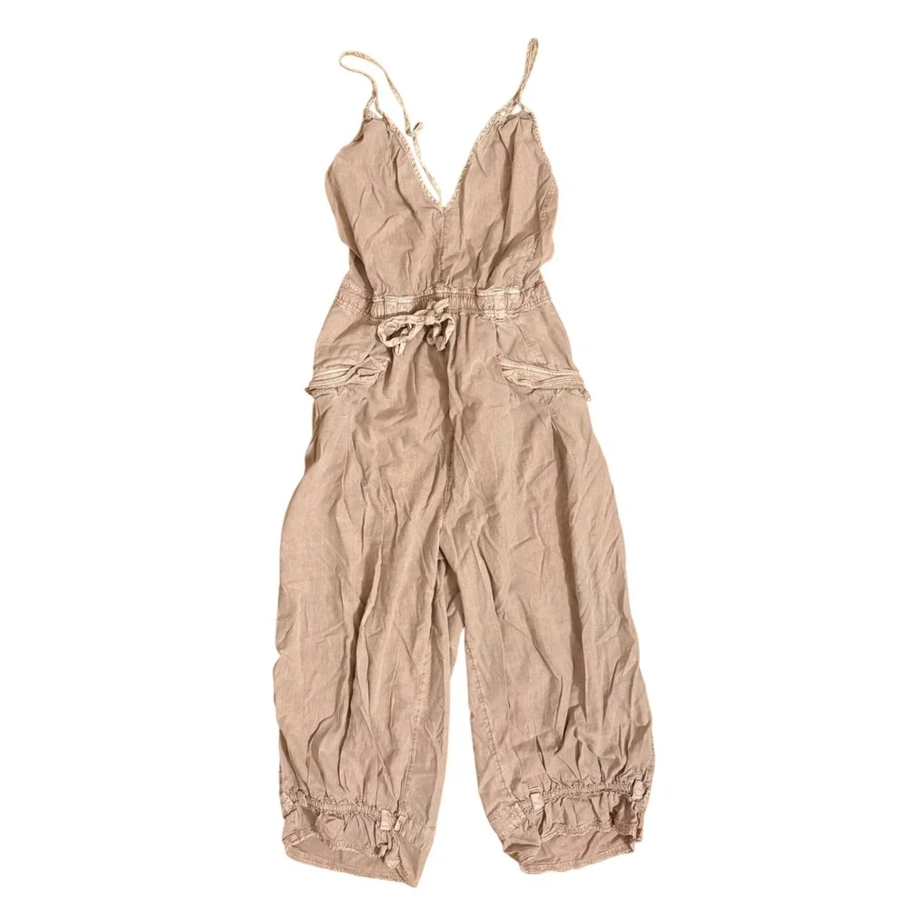 Free People Aberdeen Crop Jumpsuit Dusty Rose Cargo Pocket Loungewear‎ Medium